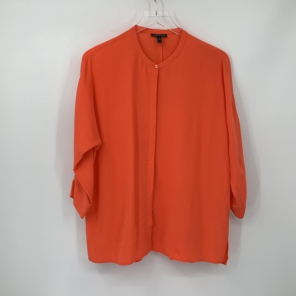 Eileen Fisher silk blouse top shirt boxy hidden placket button coral peach XS - Picture 1 of 5